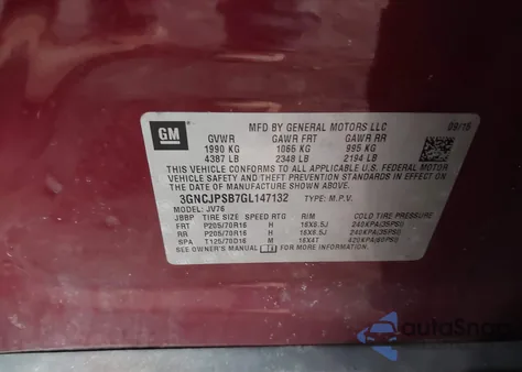 2016 Chevrolet Trax Lt from USA, damaged, VIN 3GNCJPSB7GL147132